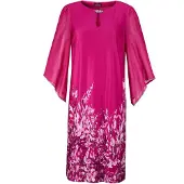 Goldner Pinkes elegantes Kleid mit 3/4-Arm aus Chiffon in pink / geblümt | Gr.: 50