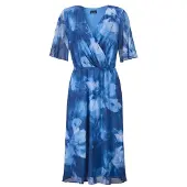 Goldner Wickelkleid mit Blütenprint in Blau, tailliert in blau / gemustert | Gr.: 42