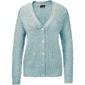 Goldner Kurzgröße: Langarm Strickjacke mit V-Ausschnitt in grün / weiß / gemustert | Gr.: 21