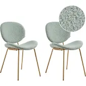 Beliani Esszimmerstuhl 2er Set Hellgrün Bouclé Teddyfell Optik mit Metallbeinen in Heller Holzoptik ohne Armlehnen Retro Design Stuhlset für Esszimmer