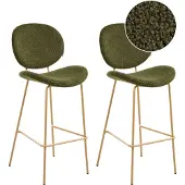 Beliani Barstuhl 2er Set Dunkelgrün Bouclé mit Metallgestell in Heller Holzoptik Hoher Lehne Fußstütze Retro Stil für Esszimmer Küche Bar Wohnzimmer