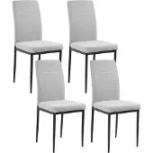Beliani Esszimmerstühle 4er Set Grau Stoff Gepolstert mit Schwarzen Beinen Ohne Armlehnen Modern Polsterstühle Küchenstühle Esszimmer Küche