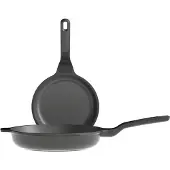 Berghoff Leo 2-teiliges Bratpfannenset, 24 & 28 cm, recyceltes Aluminium, Induktion, keramische Antihaftbeschichtung, grau, Cool-Touch-Griffe