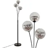 Hofstein Lerici Stehlampe aus Metall/Riffelglas in Schwarz/Rauchfarben