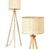 Hofstein Bruino Stehlampe mit Holzfuß und Schirm aus Papiergeflecht