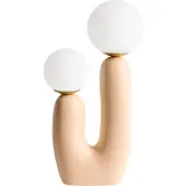 Beliani Tischlampe Beige Harz 40 cm Hoch mit Schirm Kugelform 2-Flammig Langes Kabel mit Schalter Modern Schlafzimmer Wohnzimmer Nachttischlampe