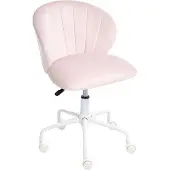 Beliani Bürostuhl Pastellrosa Samt Gepolstert Gesteppt Höhenverstellbar Drehbar Modernes Muschel-Design Bürodrehstuhl Drehstuhl ohne Armlehnen
