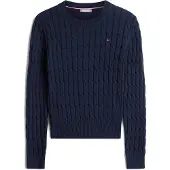 Tommy Hilfiger Cable Knit Crew Neck Jumper Dark Night Navy Größe: S | Pullover Outlet | Damen | Schwarz