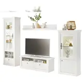Furn.Design Wohnwand "Fiastra" weiß Pinie Landhaus Wohnkombination 4-teilig, mit Soft-Close