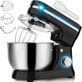 Retoo Küchenmaschine 3200W - 6L Edelstahl-Rührschüssel inkl. Rührhaken, Knethaken, Schneebesen und Spritzschutz, 6 Geschwindigkeiten Schwarz,