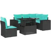 vidaXL 6-teiliges Gartensofa-Set mit Kissen, schwarzes Polyrattan