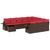 vidaXL 11-teiliges Gartensofa-Set mit Kissen, braun, Polyrattan