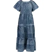 Dreimaster Kurzarm Maxikleid Damen DUNKELMARINER DRUCK