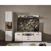 Wohn-Concept Como TV-/Wohnwand Holzwerkstoff/Granit Steinfurnier Sahara Creme lackiert