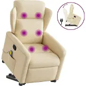 Syfax Massagesessel mit Aufstehhilfe Creme Stoff
