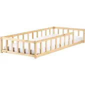 Beliani Bodenbett für Kinder Hellbraun aus Kiefernholz 90 x 200 cm mit Lattenrost Bettgestell für Kleinkind Kinderzimmer