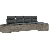 vidaXL Sofa Set 5 stk. Grau [Synthetisch]: Poly Rattan