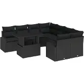 vidaXL Gartensofa-set 9 Stk. Schwarz Poly-Rattan