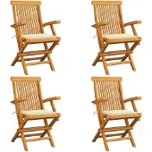 vidaXL Gartenstühle mit Creme Kissen 4 Stk. Massivholz Teak