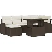 vidaXL Gartensofa-set 7 Stk. Braun und Creme Poly-Rattan