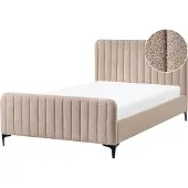 Beliani Polsterbett Beige Bouclé mit Lattenrost 120 x 200 cm Hohes Gestepptes Kopf- und Fußteil Modern Glam Doppelbett Schlafzimmer Ausstattung