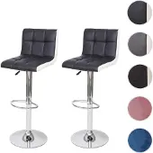 Mendler 2er-Set Barhocker HWC-G87, Tresenhocker Barstuhl, höhenverstellbar Kunstleder schwarz-weiß, Chromfuß