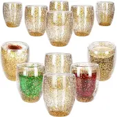 MamboCat 12x Konfetti doppelwandiges Thermo-Glas Gold-Glitzer 270ml Heiß- & Kaltgetränke