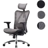 Sihoo Bürostuhl Schreibtischstuhl, ergonomisch, verstellbare Armlehne, 150kg belastbar Bezug grau, Gestell schwarz