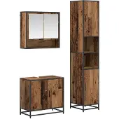 vidaXL Badezimmermöbel-Set mit Regal 3 pcs Altholz Holzwerkstoff