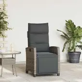 vidaXL Möbel Gartensessel mit Beistelltisch Verstellbar Grau Poly Rattan - Gartenstühle 4108276