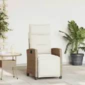vidaXL Möbel Gartensessel mit Beistelltisch Verstellbar Beige Poly Rattan - Gartenstühle 4108277