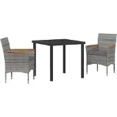vidaXL Möbel 3-teiliges Garten-Essgruppen-Set Graues Poly-Rattan - Gartenstühle 3379758
