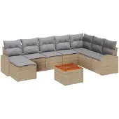 vidaXL Gartensofa-set 9 Stk. Beige Poly-Rattan