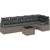 vidaXL Gartensofa-set 7 Stk. Hellgrau Poly-Rattan