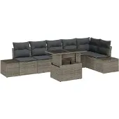 vidaXL Gartensofa-set 7 Stk. Grau Poly-Rattan