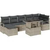 vidaXL Garten-Sofa-Set mit Kissen 8 pcs Hellgrau