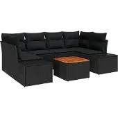 vidaXL Gartensofa-set 7 Stk. Schwarz Poly-Rattan