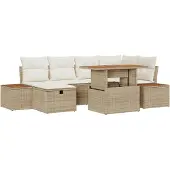 vidaXL Gartensofa-set 7 stk. Beige Poly-Rattan