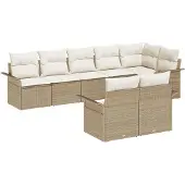 vidaXL Gartensofa-set mit Speicher 8 pcs Beige Poly-Rattan