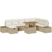 vidaXL Gartensofa-set 9 stk. Beige Poly-Rattan