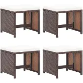 vidaXL Gartenhocker 4 Stk. mit Kissen Braun Poly Rattan