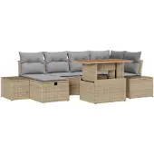 vidaXL Gartensofa-set 7 stk. Beige Poly-Rattan