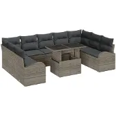 vidaXL Gartensofa-set 10 Stk. Grau Poly-Rattan