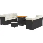 vidaXL Gartensofa-set mit Kissen 9 pcs Schwarz und Creme Poly-Rattan