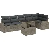vidaXL Gartensofa-set 7 stk. Grau Poly-Rattan