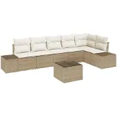 vidaXL Gartensofa-set mit Speicher Beige und Creme Poly-Rattan