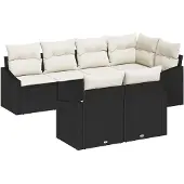 vidaXL Sofa Set mit Kissen 7 pcs Schwarz Poly Rattan