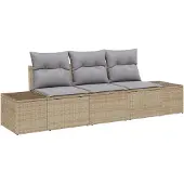 vidaXL Gartensofa-set 3 Stk. Beige und Hellgrau Poly-Rattan