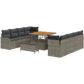 vidaXL Garten-Sofa-Set mit Kissen mit Speicher 11 pcs Grau