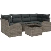 vidaXL Gartensofa-set 7 stk. 6-Sitzanzahl Grau Poly-Rattan